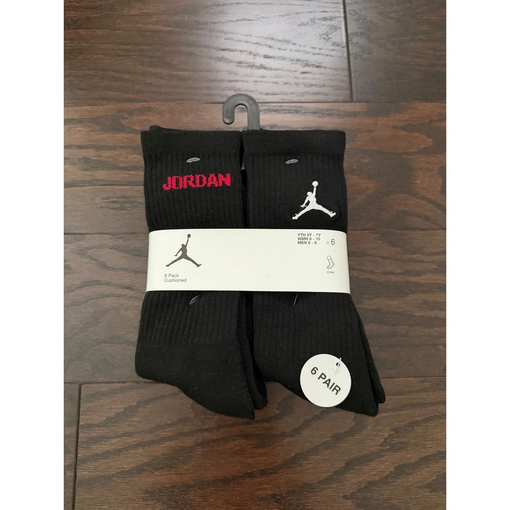 Jordan Jumpman Crew Socks 6 Pack Black Red White BJ0343-023 Size M 9-11